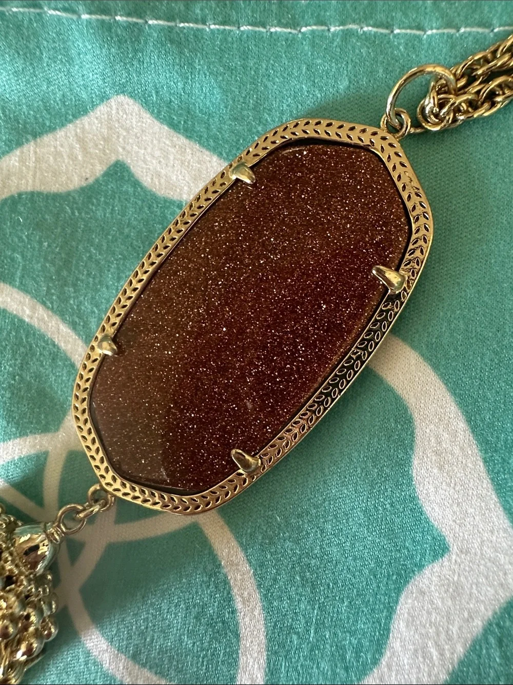 Kendra Scott Gold-Tone Rayne Tassel Necklace with Orange Goldstone Pendant